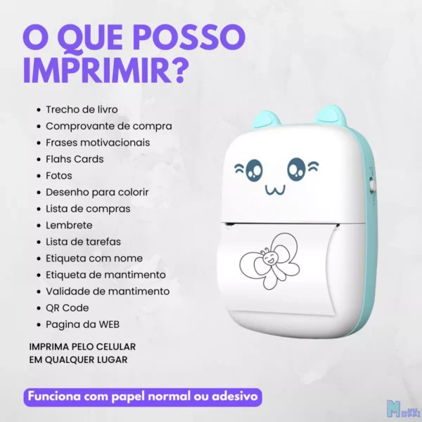 Mini Impressora Térmica Portátil Etiqueta C/ Papel Adesivo - Image 3